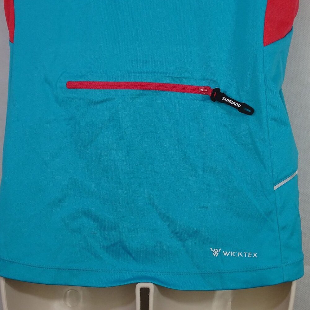 Shimano Cycling Polo Shirt Blue-Green Red Women Size S Polyester Short Sleeve - Picture 4 of 9